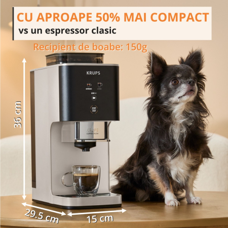 Espressor semi-automat Krups Coffee Crush SA4001E0, 1370 W, 15 bari, sistem bean-to-cup, rasnita inox, preparare one-touch, intensitate cafea ajustabi [4]