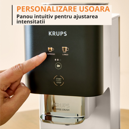 Espressor semi-automat Krups Coffee Crush SA4001E0, 1370 W, 15 bari, sistem bean-to-cup, rasnita inox, preparare one-touch, intensitate cafea ajustabi [2]
