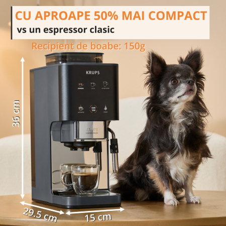 Espressor semi-automat Krups Coffee Crush SA404BE1, 1370 W, 15 bari, 6 retete, sistem bean-to-cup, rasnita inox, duza de abur pentru spumarea laptelui [7]