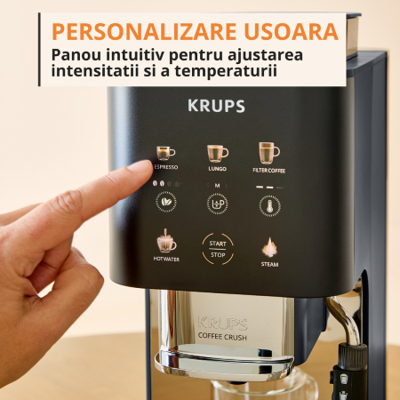 Espressor semi-automat Krups Coffee Crush SA404BE1, 1370 W, 15 bari, 6 retete, sistem bean-to-cup, rasnita inox, duza de abur pentru spumarea laptelui [3]