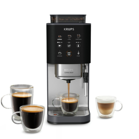 Electrocasnice - Espressor semi-automat Krups Coffee Crush SA404BE1, 1370 W, 15 bari, 6 retete, sistem bean-to-cup, rasnita inox, duza de abur pentru spumarea laptelui
