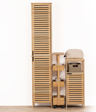 Etajera 5Five pentru spatii inguste, pe roti, 3 niveluri, bambus, 33x18x89 cm, natur [2]