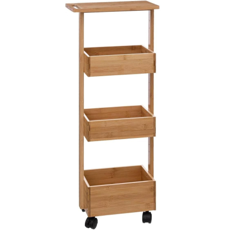 Mobilier pentru baie - Etajera 5Five pentru spatii inguste, pe roti, 3 niveluri, bambus, 33x18x89 cm, natur