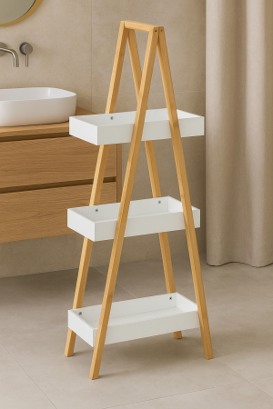 Etajera cu 3 rafturi 5Five Natureo, MDF si bambus, 30x18x82 cm, alb [2]