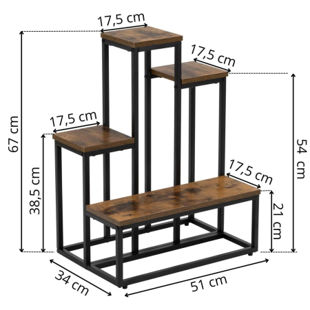 Etajera cu 4 rafturi din metal si MDF, 51x34x67 cm, negru si maro [16]