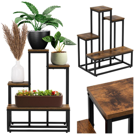 Etajera cu 4 rafturi din metal si MDF, 51x34x67 cm, negru si maro [8]