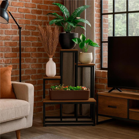 Etajera cu 4 rafturi din metal si MDF, 51x34x67 cm, negru si maro [10]