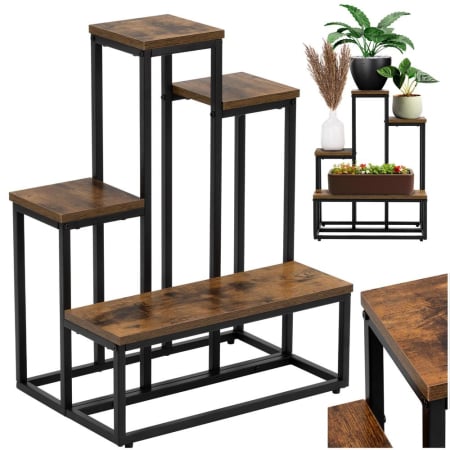 Etajera cu 4 rafturi din metal si MDF, 51x34x67 cm, negru si maro [7]