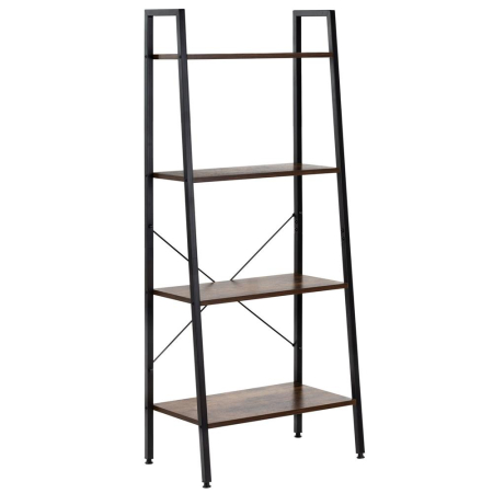 Living & hol - Etajera cu 4 rafturi, metal si MDF, stil industrial, 56x34x138 cm, maro inchis si negru