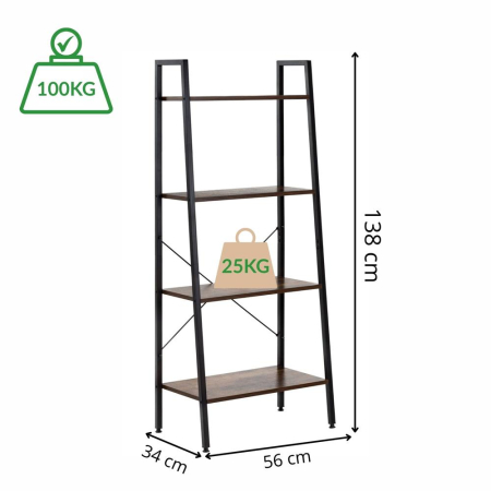 Etajera cu 4 rafturi, metal si MDF, stil industrial, 56x34x138 cm, maro inchis si negru [21]