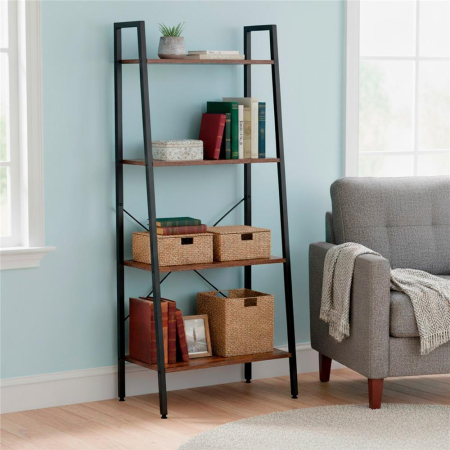 Etajera cu 4 rafturi, metal si MDF, stil industrial, 56x34x138 cm, maro inchis si negru [7]