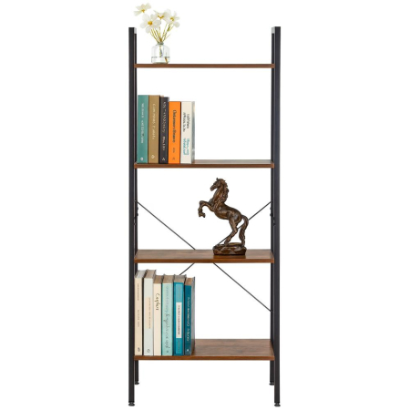 Etajera cu 4 rafturi, metal si MDF, stil industrial, 56x34x138 cm, maro inchis si negru [18]