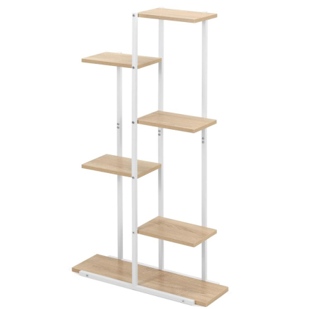 Etajera cu 6 rafturi din metal si MDF, 60x20x113 cm, alb si maro [2]