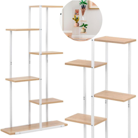 Etajera cu 6 rafturi din metal si MDF, 60x20x113 cm, alb si maro [6]