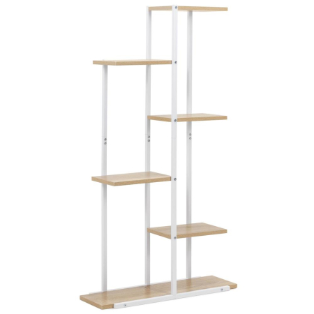 Mobila - Etajera cu 6 rafturi din metal si MDF, 60x20x113 cm, alb si maro