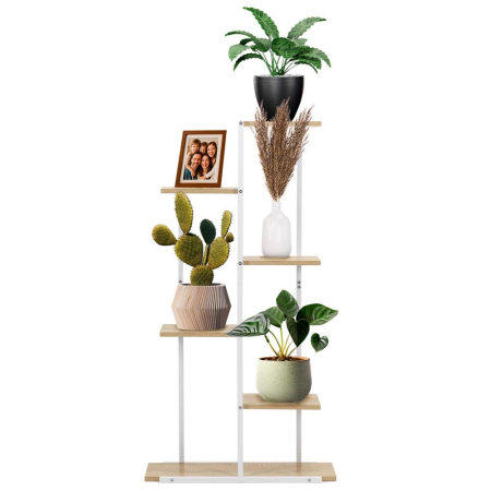 Etajera cu 6 rafturi din metal si MDF, 60x20x113 cm, alb si maro [7]