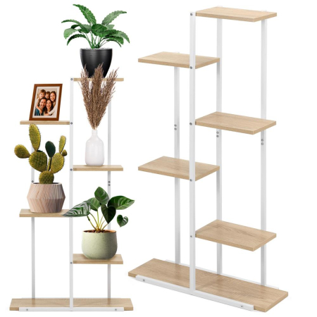 Etajera cu 6 rafturi din metal si MDF, 60x20x113 cm, alb si maro [1]