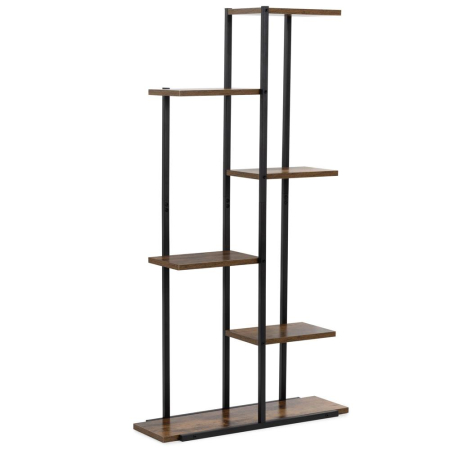Mobila - Etajera cu 6 rafturi din metal si MDF, 60x20x113 cm, negru si maro
