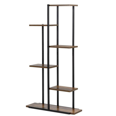 Etajera cu 6 rafturi din metal si MDF, 60x20x113 cm, negru si maro [7]