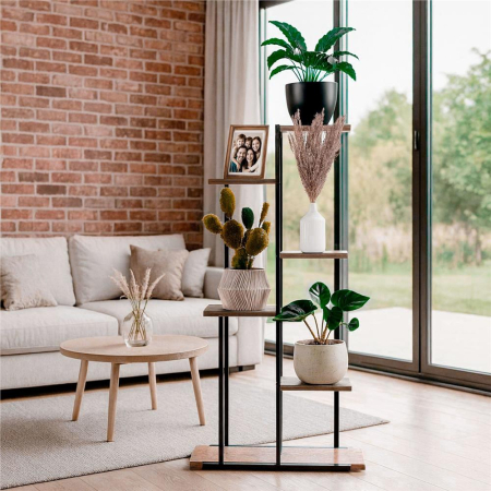 Etajera cu 6 rafturi din metal si MDF, 60x20x113 cm, negru si maro [10]