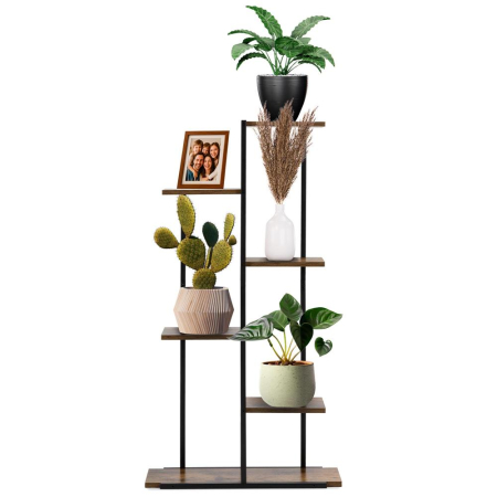 Etajera cu 6 rafturi din metal si MDF, 60x20x113 cm, negru si maro [5]