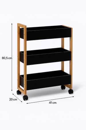 Etajera cu roti Atmosphera Natureo cu 3 niveluri, bambus si MDF, 41x20x81 cm, negru [5]