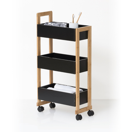 Etajera cu roti Atmosphera Natureo cu 3 niveluri, bambus si MDF, 41x20x81 cm, negru [1]