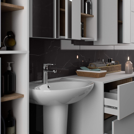 Etajera de baie suspendata, cu 2 sertare, PAL 16 mm, 90x46x60 cm, alb si stejar sonoma [7]