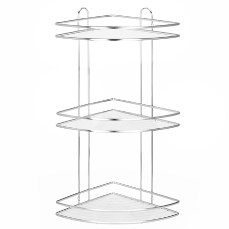 Etajera colt dus 3 polite inox, montaj perete, max 9 kg, margini protectie, 25x25x59 cm, argintiu [12]