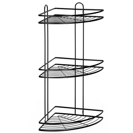Baie - Etajera colt dus 3 polite inox, montaj perete, max 9 kg, margini protectie 4 cm, 25x25x59 cm, negru