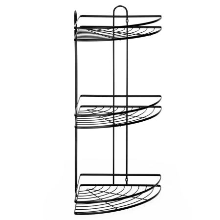 Etajera colt dus 3 polite inox, montaj perete, max 9 kg, margini protectie 4 cm, 25x25x59 cm, negru [10]