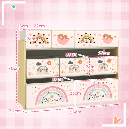  Etajera Depozitare Jucarii cu 3 Niveluri si 9 Cutii de tesatura, Mobilier Depozitare Jucarii, 93x30x70 cm, Galben [2]