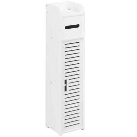 Etajera ingusta pentru baie, 3 rafturi si sertar suport hartie igienica, 80x17x16 cm, alb [9]