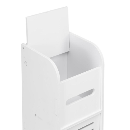 Etajera ingusta pentru baie, 3 rafturi si sertar suport hartie igienica, 80x17x16 cm, alb [17]