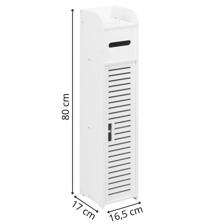 Etajera ingusta pentru baie, 3 rafturi si sertar suport hartie igienica, 80x17x16 cm, alb [22]