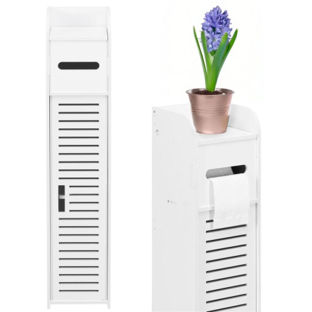 Etajera ingusta pentru baie, 3 rafturi si sertar suport hartie igienica, 80x17x16 cm, alb [4]