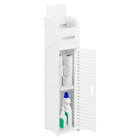 Etajera ingusta pentru baie, 3 rafturi si sertar suport hartie igienica, 80x17x16 cm, alb [6]