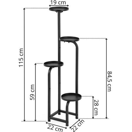 Etajera metalica cu 4 niveluri, structura solida, stil industrial, 22x22x115 cm, negru [18]