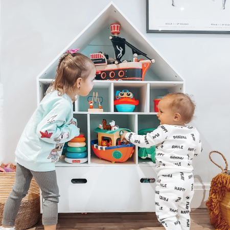  Etajera Organizator pentru Copii cu Compartimente, Biblioteca pentru Carti si Jucarii, Alb [1]