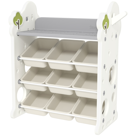 Dormitor & birou -  Etajera pentru Copii, Organizator de Depozitare Jucarii cu 4 Niveluri si 9 Cosuri, 77x42x94 cm, Crem Alb