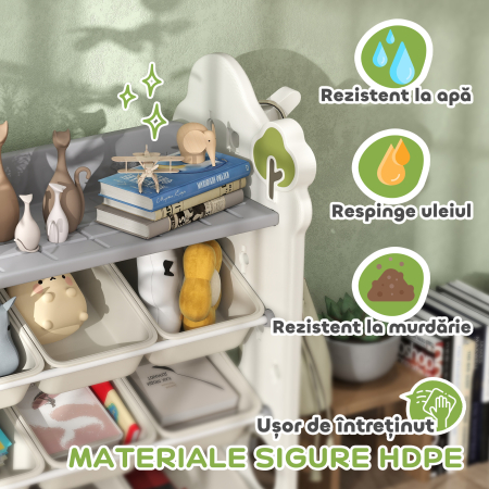  Etajera pentru Copii, Organizator de Depozitare Jucarii cu 4 Niveluri si 9 Cosuri, 77x42x94 cm, Crem Alb [5]