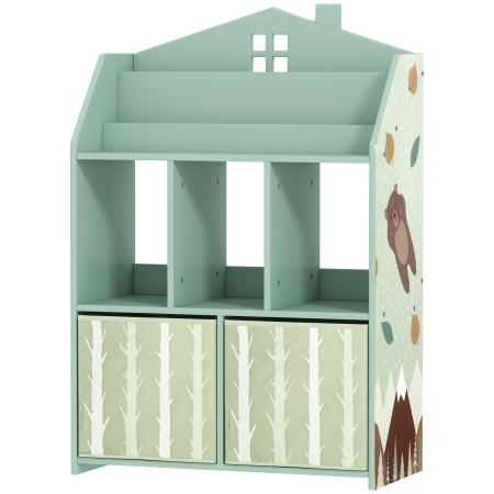  Etajera pentru jucarii cu sertare din material textil rafturi deschise design cu ursuleti organizator de jucarii Verde [5]