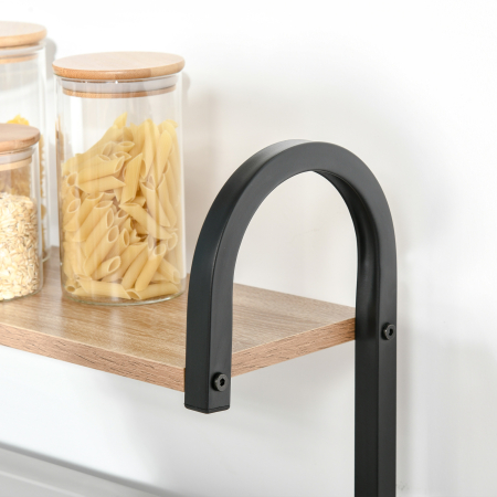  Etajere de bucatarie - etajera cuptor cu microunde - mobilier cuptor cu microunde - 3 rafturi, raft, carlige - panouri de particule aspect stejar deschis cadru metal negru [2]