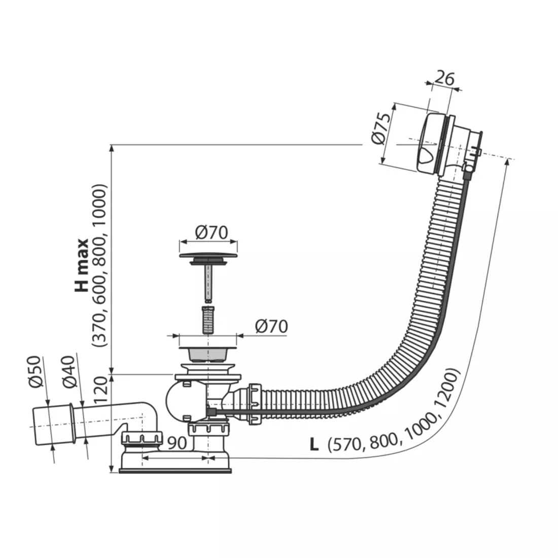 Evacuare cada AlcaDrain, universala, sifon, ventil, alb, A51BM [1]