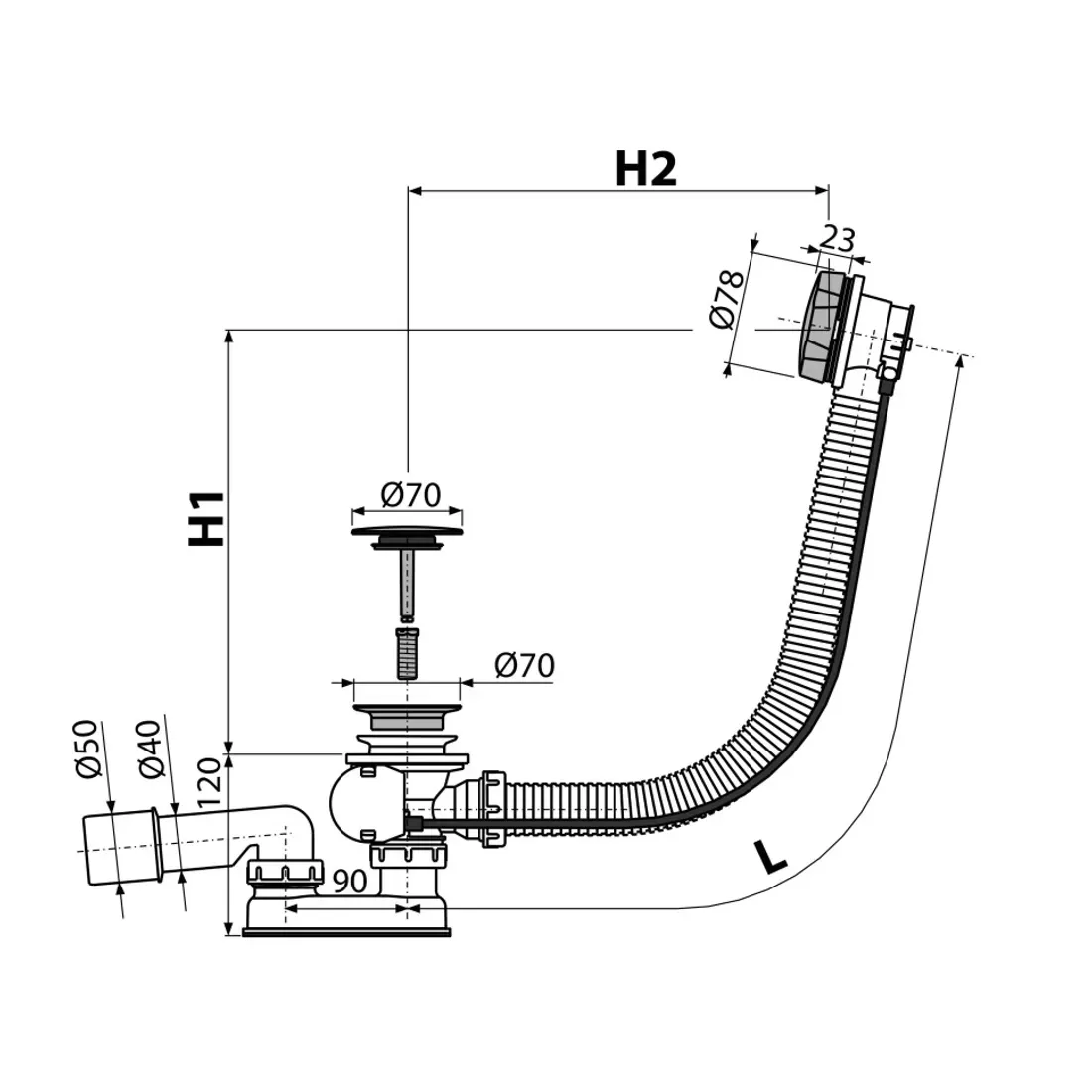 Evacuare cada AlcaDrain, universala, sifon, ventil, crom, A55KM [1]