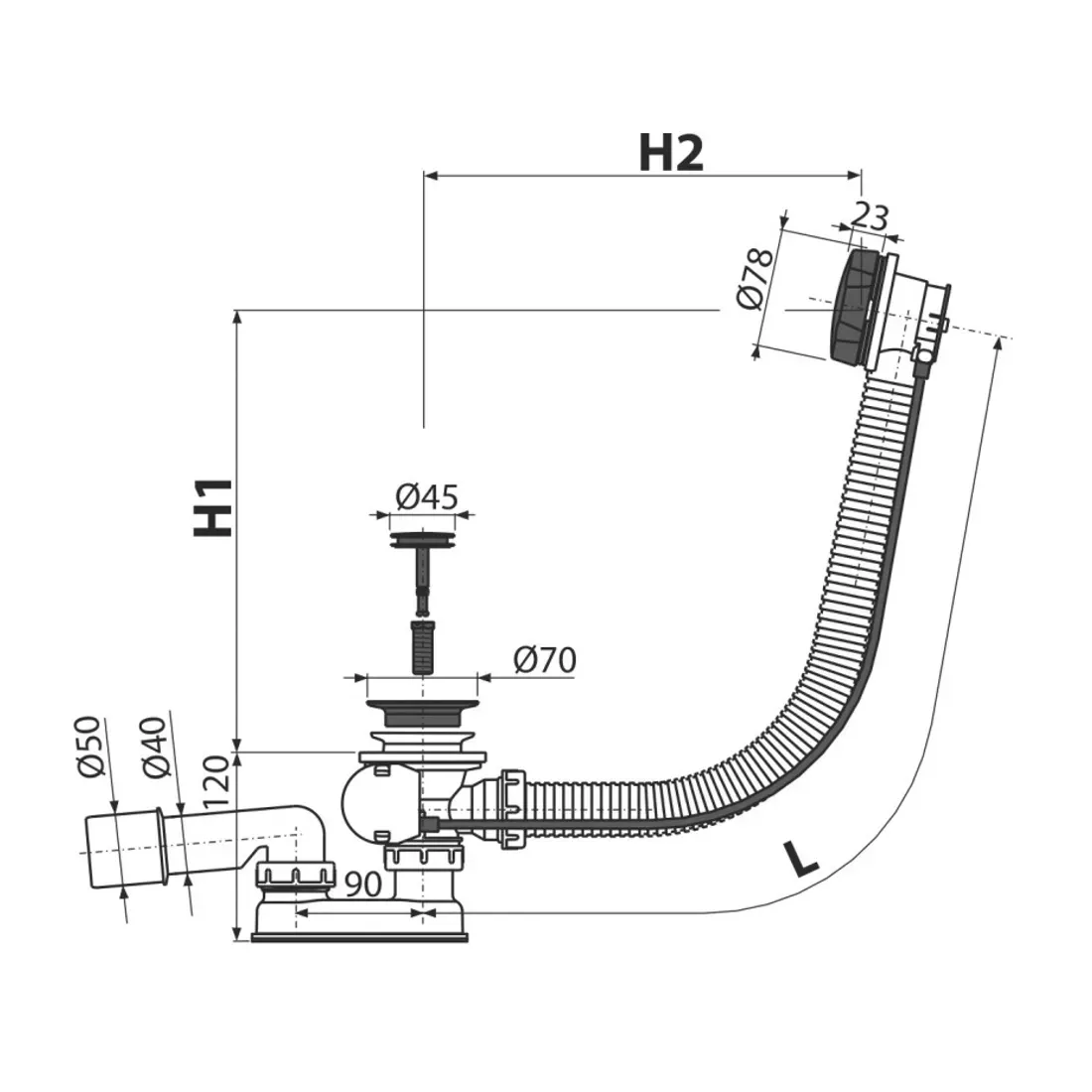 Evacuare cada AlcaDrain, universala, sifon, ventil, mat, negru, A55BLACK [1]