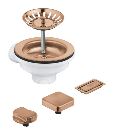 Scurgeri, sifoane, racorduri sanitare - Evacuare chiuveta bucatarie Grohe 40996DL0, ornamente buton, prealin, cupru