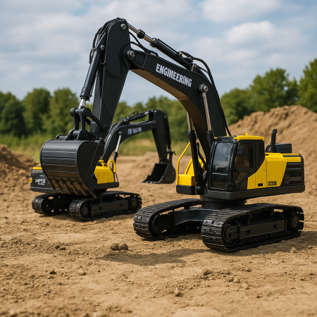 Excavator RC cu senile pentru copii, lumini si brat functional, telecomanda, incarcare USB, 32x30x12 cm [1]