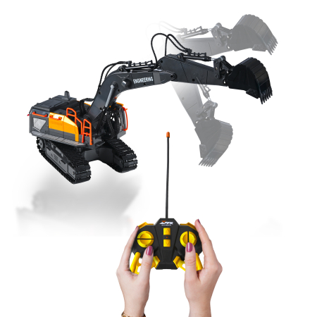 Excavator RC cu senile pentru copii, lumini si brat functional, telecomanda, incarcare USB, 32x30x12 cm [4]
