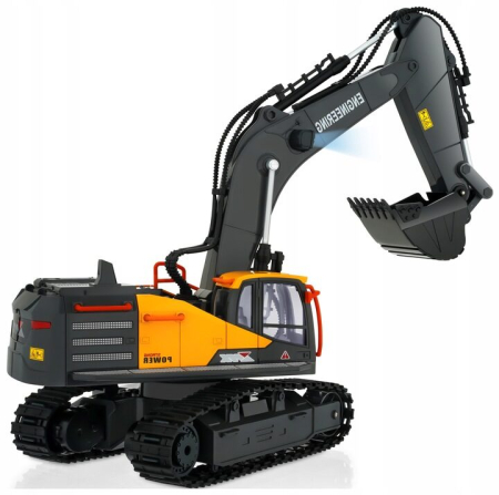 Dormitor & birou - Excavator RC cu senile pentru copii, lumini si brat functional, telecomanda, incarcare USB, 32x30x12 cm